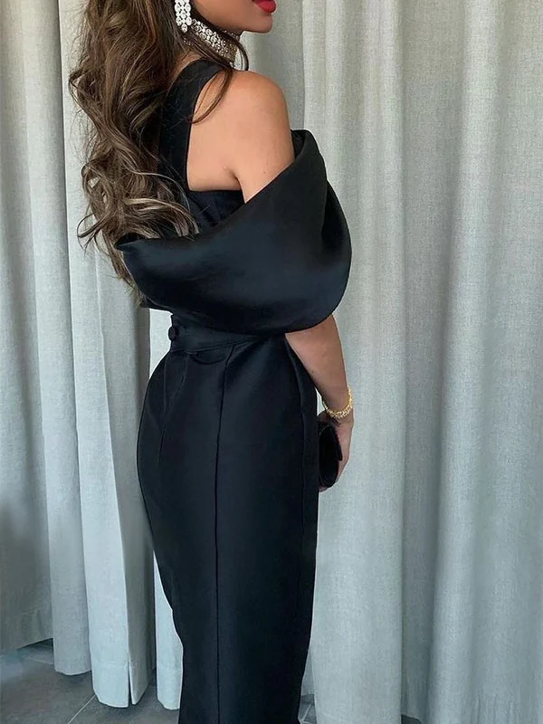 Off-the-Shoulder Formal Cocktail Dresses Mermaid/Trumpet Sleeves Party Dress Satin Ankle-Length With Ruffles - Image 3
