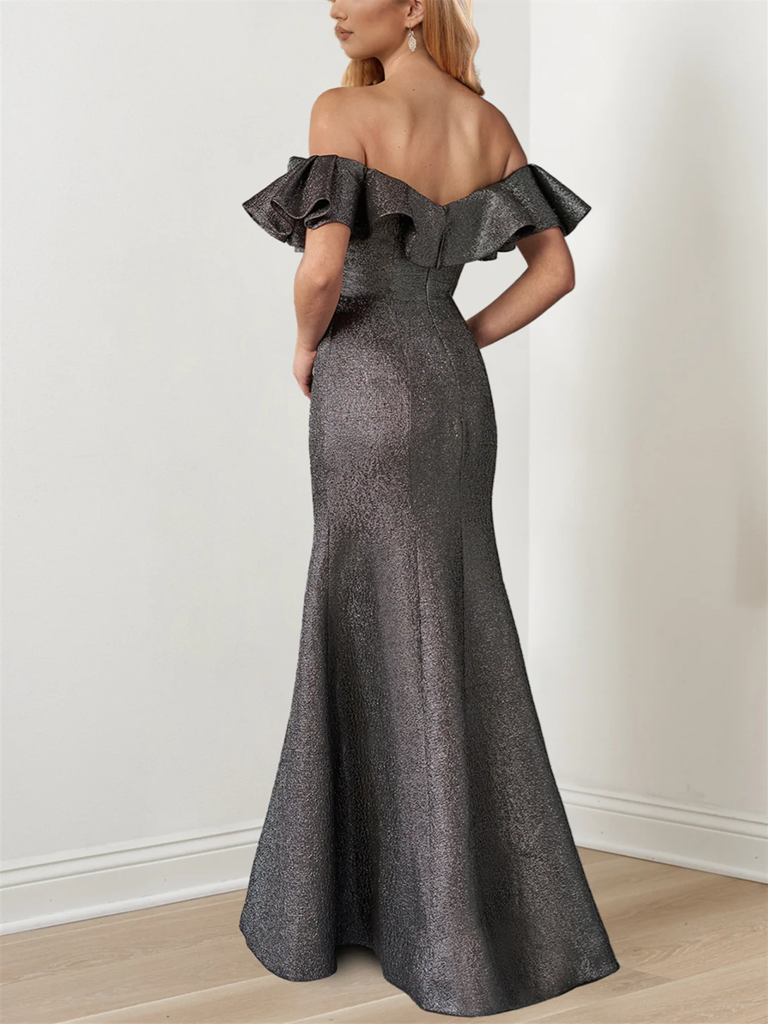 Mermaid/Trumpet Off-the-Shoulder Ruffle Sleeves Floor-Length Mother of the Bride Dresses - Image 2
