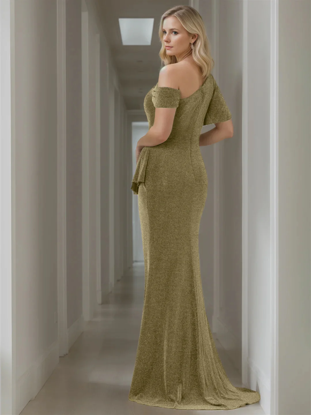 Mermaid/Trumpet Off-the-Shoulder Short Sleeve Floor-Length Mother of the Bride Dresses With Pure Color - Image 2