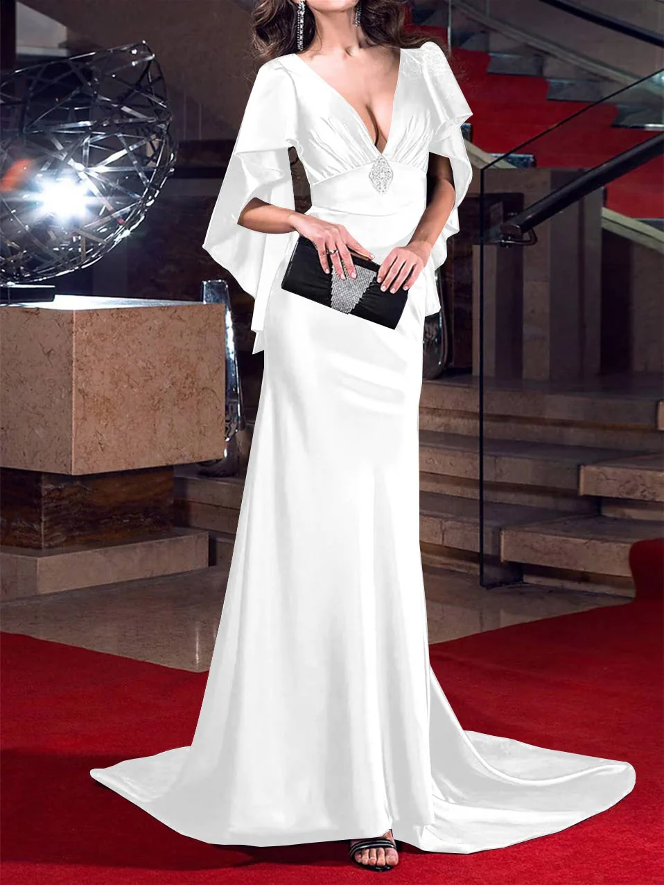 Mermaid/Trumpet  Plunging Neck Sweep/Brush Train Evening Dresses with Crystals - Image 17