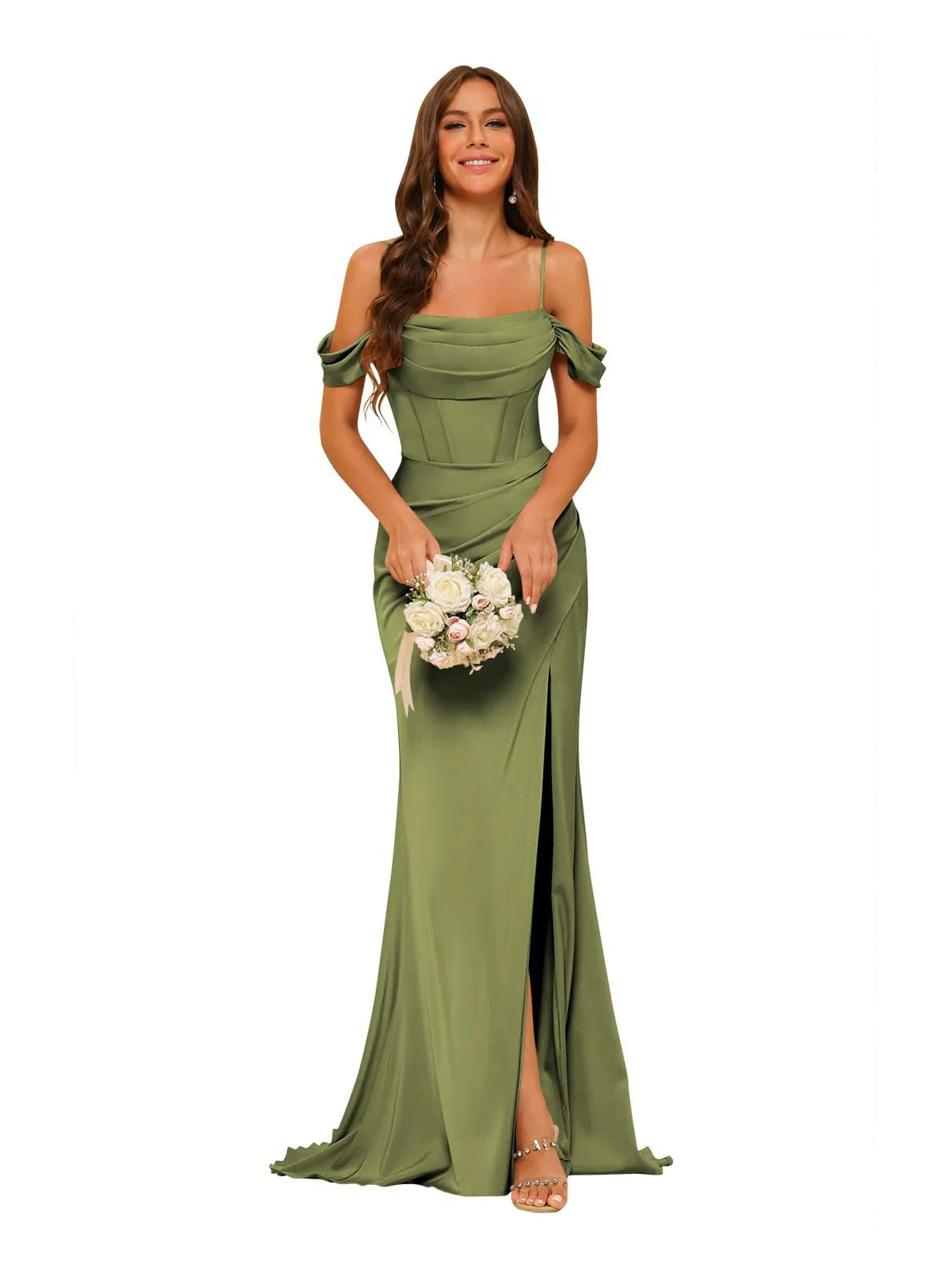 Mermaid/Trumpet Satin Off-the-Shoulder Sleeveless Floor-Length Bridesmaid Dresses - Image 18
