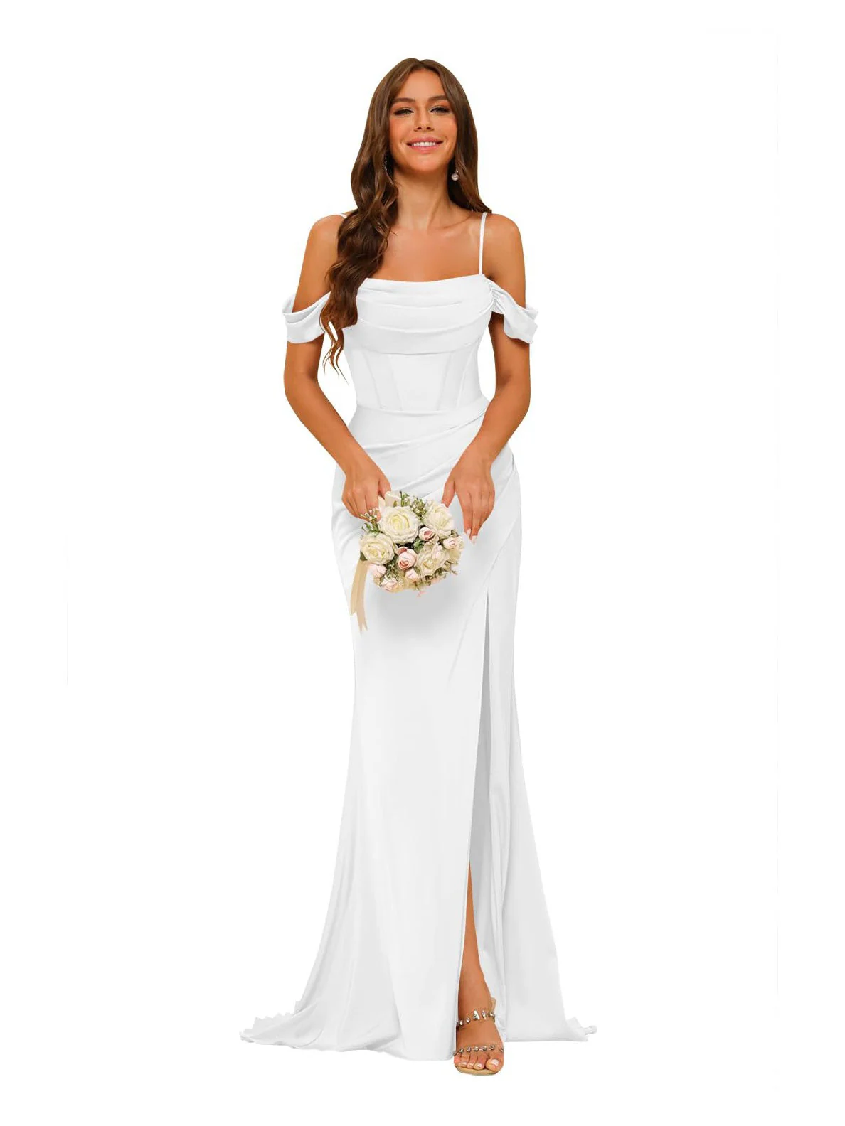 Mermaid/Trumpet Satin Off-the-Shoulder Sleeveless Floor-Length Bridesmaid Dresses - Image 4