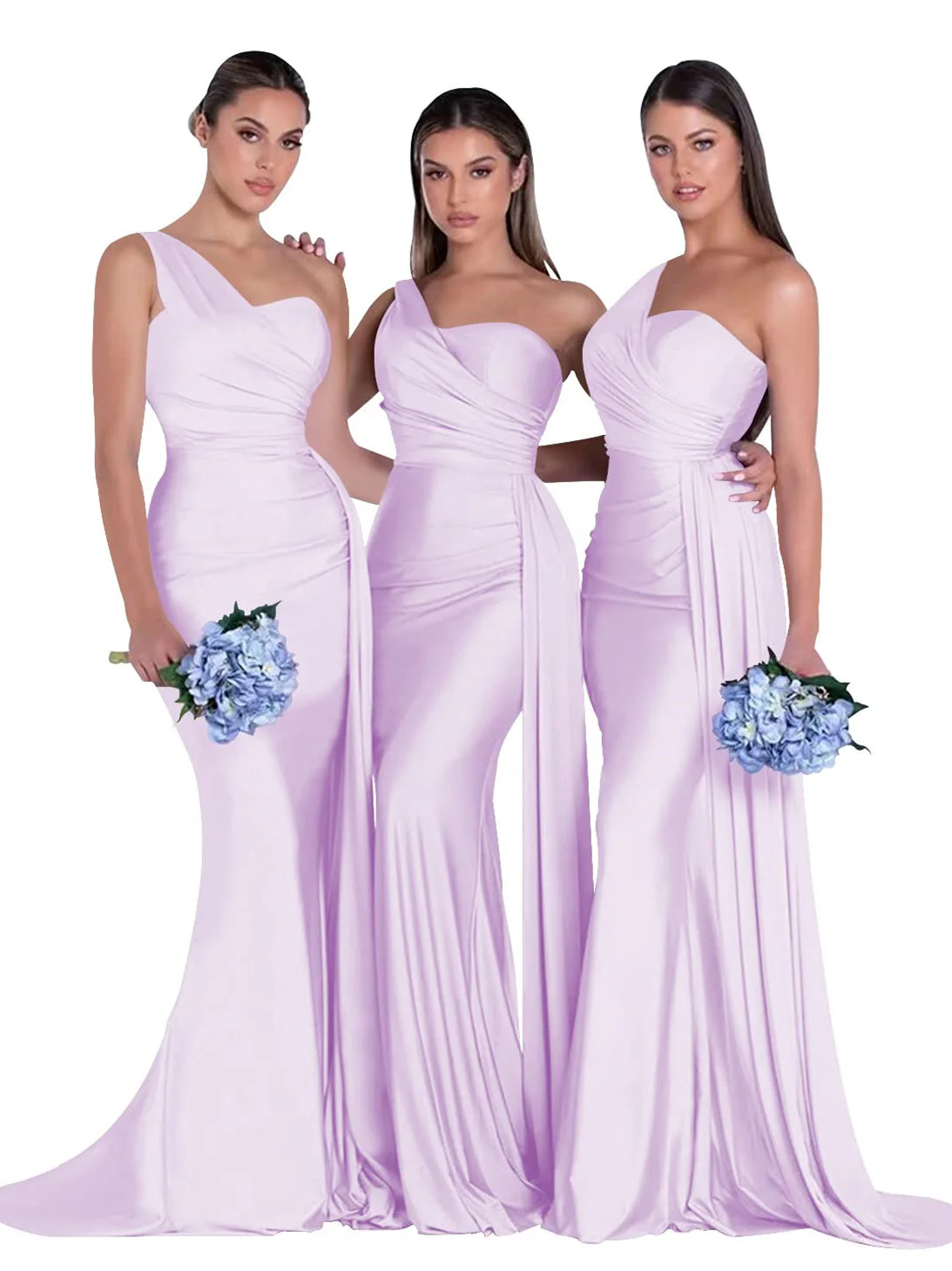 Mermaid/Trumpet Satin One-Shoulder Sleeveless Floor-Length Bridesmaid Dresses - Image 8