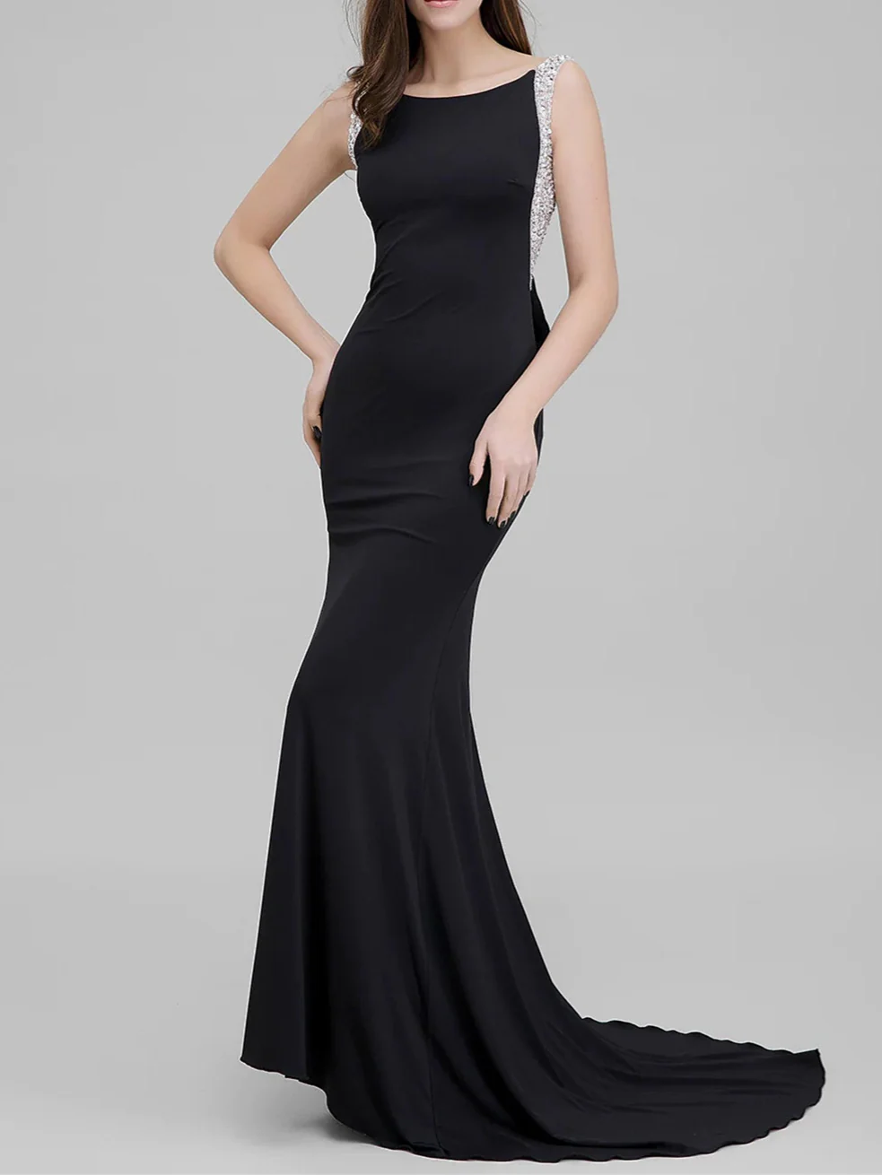 Mermaid/Trumpet Scoop Neck Court Train Evening Dresses with Bow(s) Beading