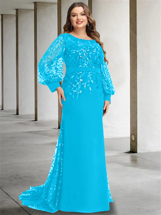 Mermaid/Trumpet Scoop Neck Long Sleeves Floor-Length Plus Size Mother of the Bride Dresses with Sequins - Image 33