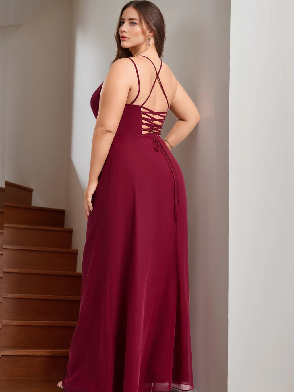 Mermaid/Trumpet Spaghetti Straps Square Neck Sleeveless Plus Size Bridesmaid Dresses with Split Side - Image 2