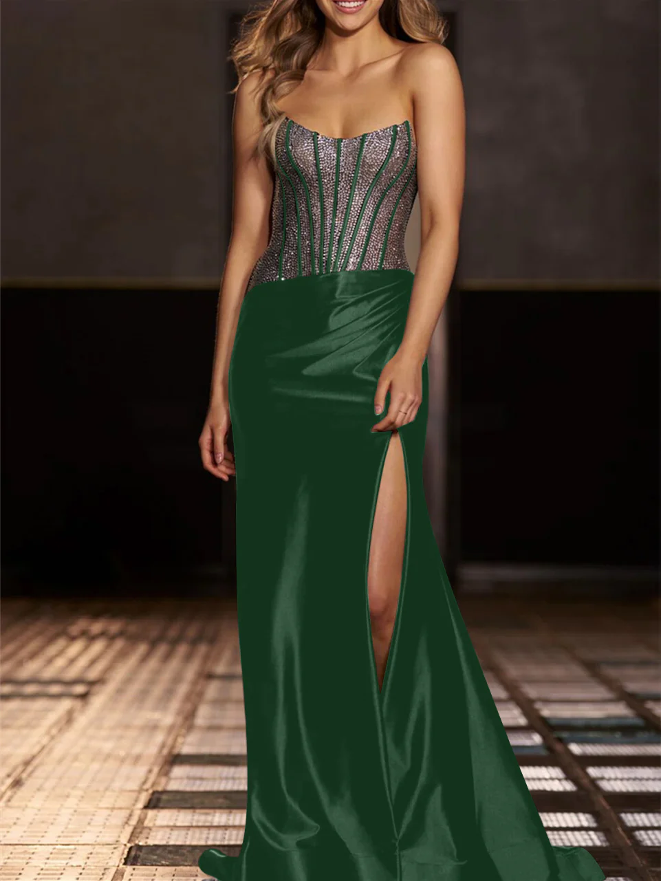 Mermaid/Trumpet Strapless Floor-Length Evening Dresses with Sequin - Image 10
