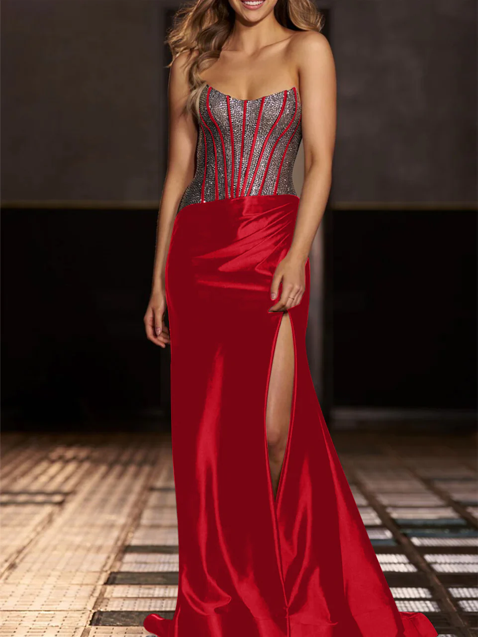 Mermaid/Trumpet Strapless Floor-Length Evening Dresses with Sequin - Image 12