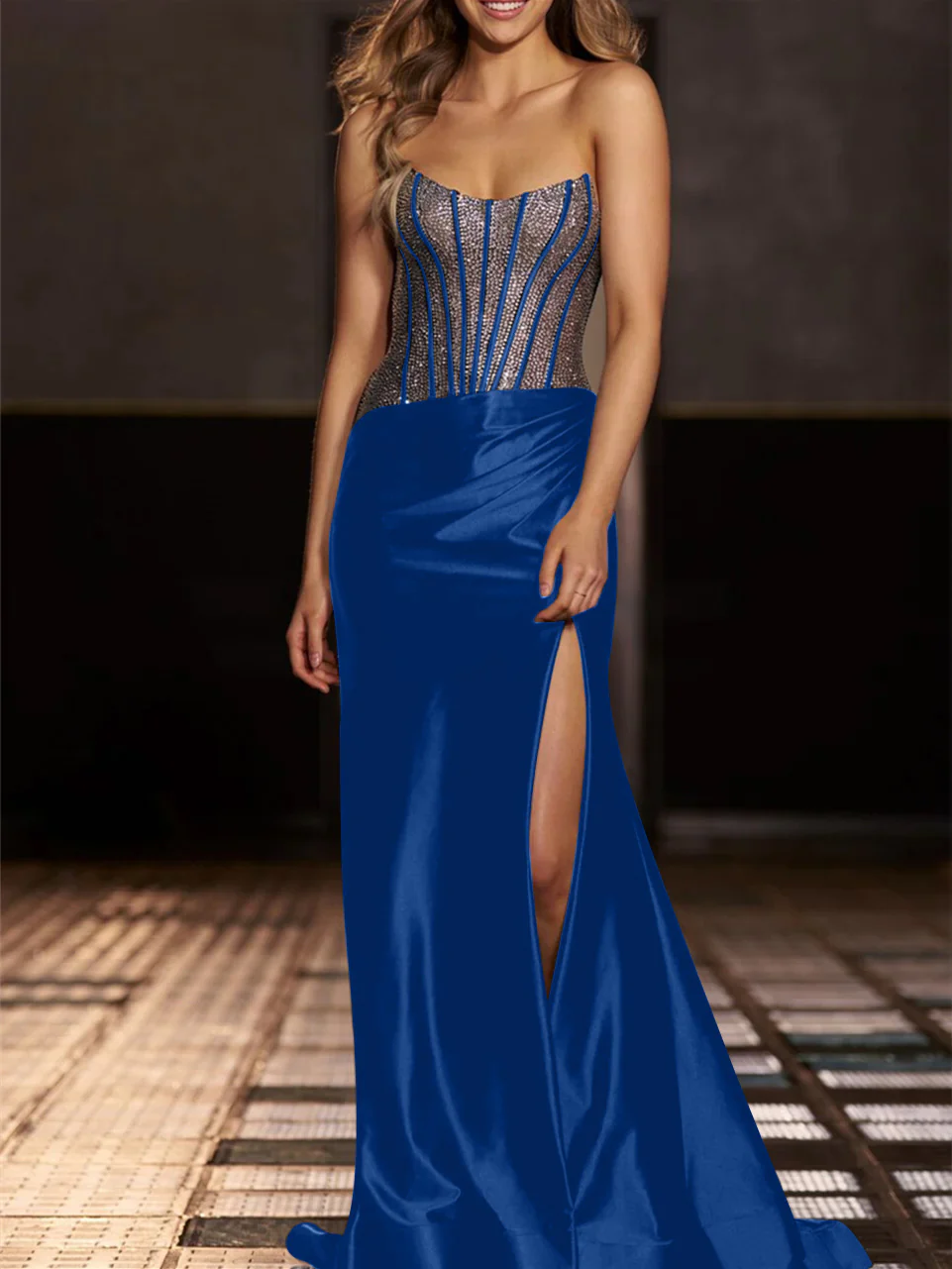 Mermaid/Trumpet Strapless Floor-Length Evening Dresses with Sequin - Image 13