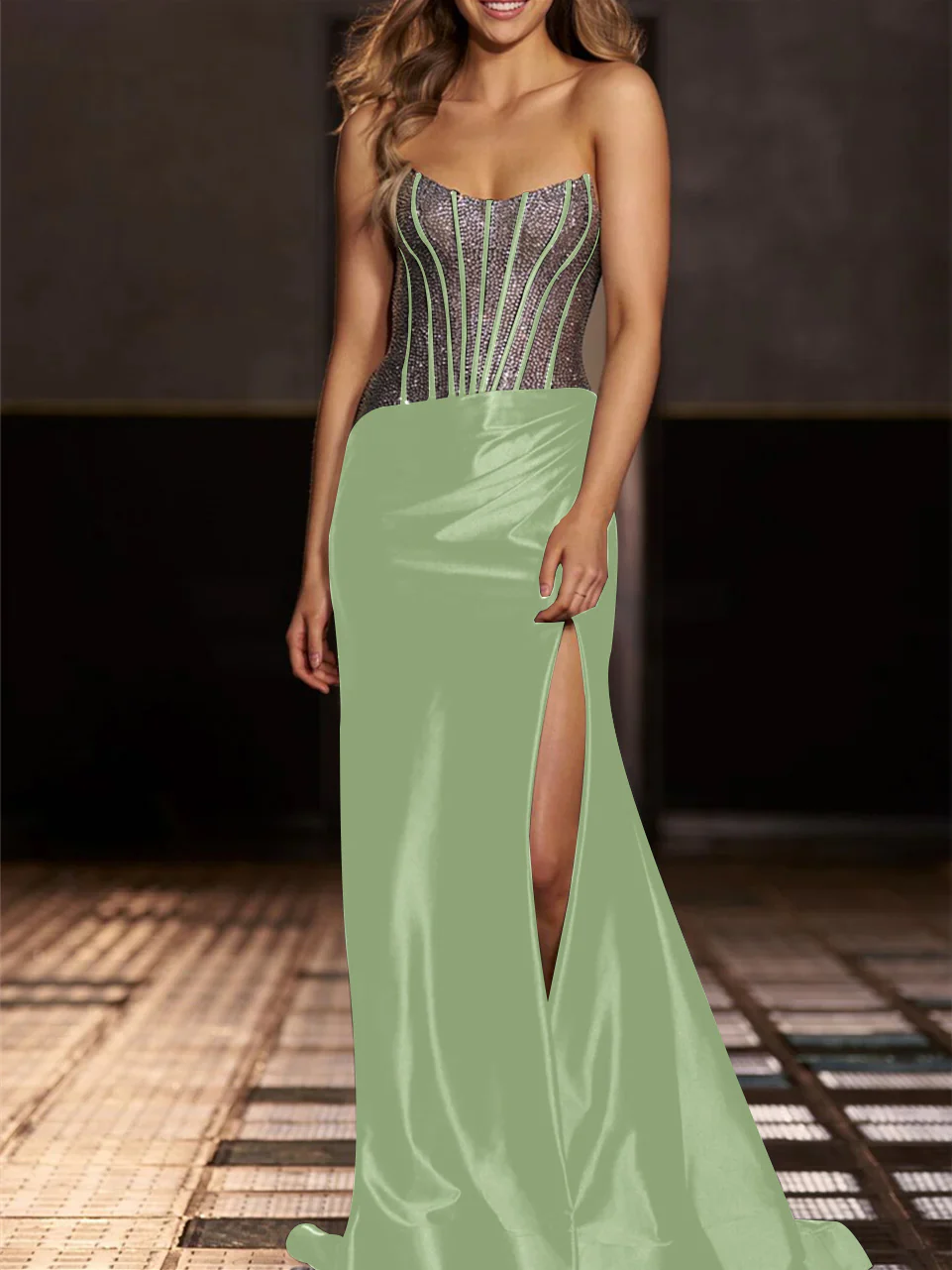 Mermaid/Trumpet Strapless Floor-Length Evening Dresses with Sequin - Image 14
