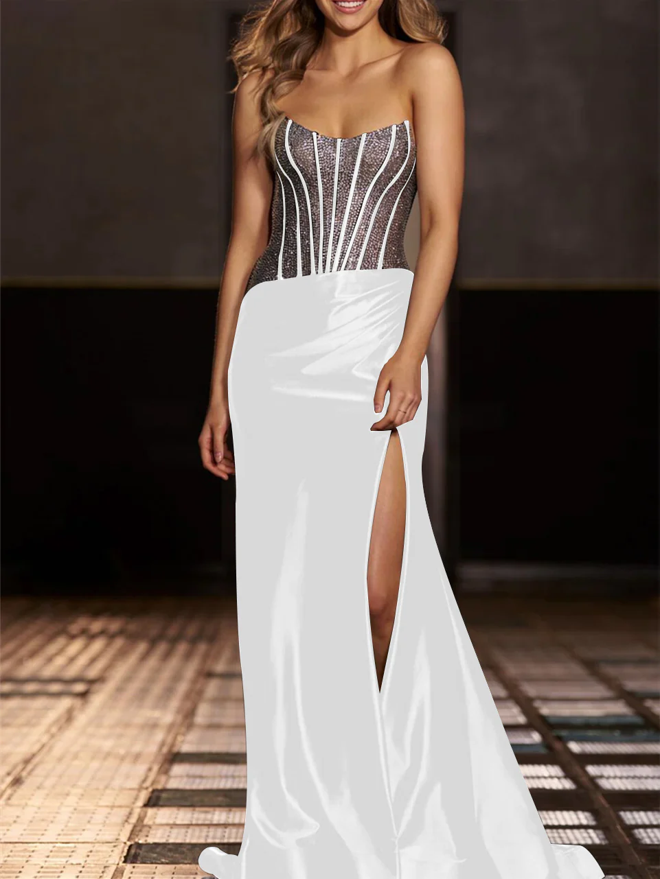 Mermaid/Trumpet Strapless Floor-Length Evening Dresses with Sequin - Image 15