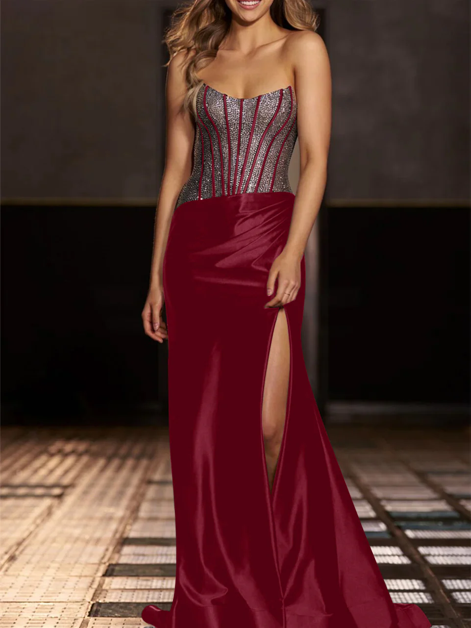Mermaid/Trumpet Strapless Floor-Length Evening Dresses with Sequin - Image 5