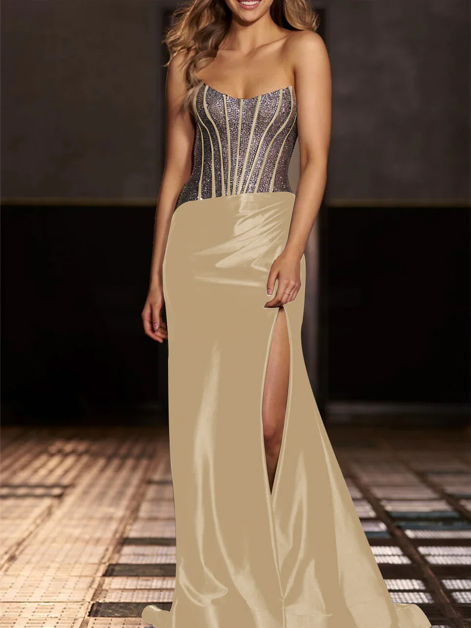 Mermaid/Trumpet Strapless Floor-Length Evening Dresses with Sequin - Image 6