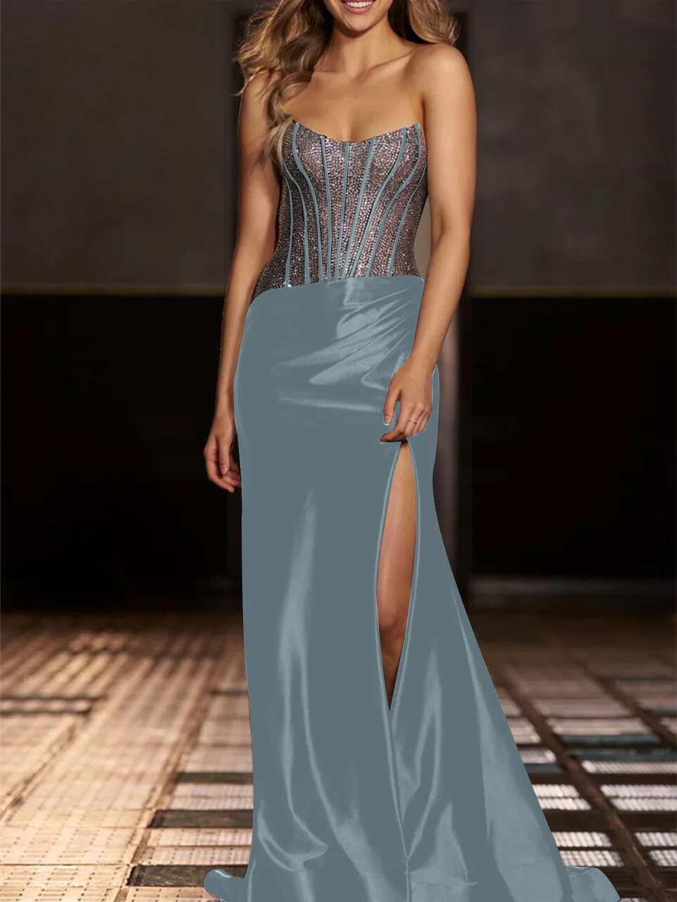 Mermaid/Trumpet Strapless Floor-Length Evening Dresses with Sequin - Image 7