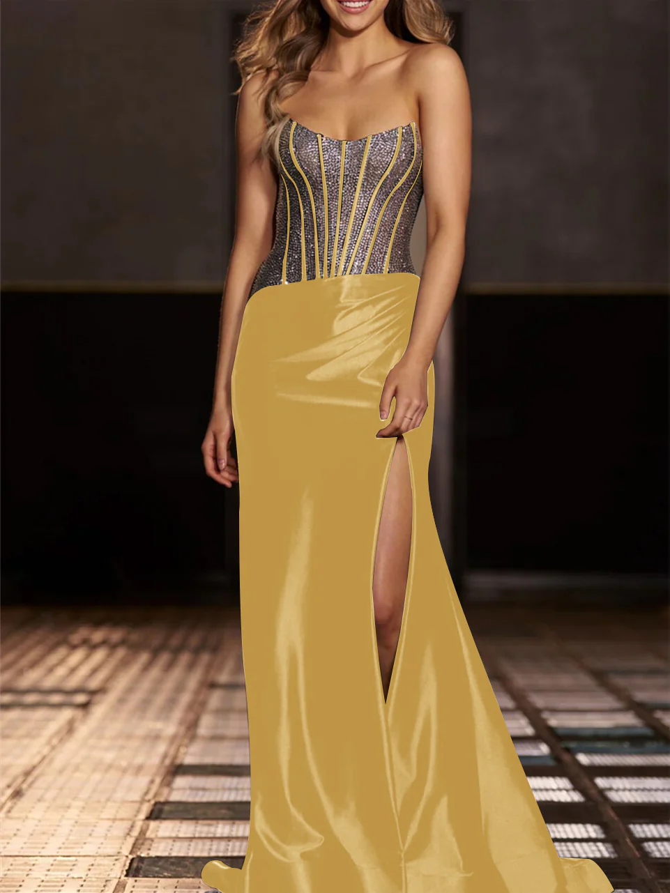 Mermaid/Trumpet Strapless Floor-Length Evening Dresses with Sequin - Image 8