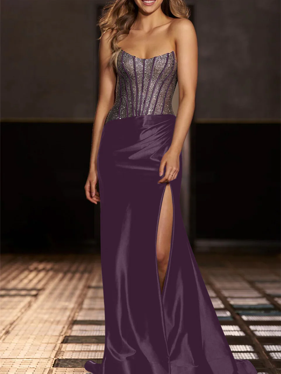 Mermaid/Trumpet Strapless Floor-Length Evening Dresses with Sequin - Image 9