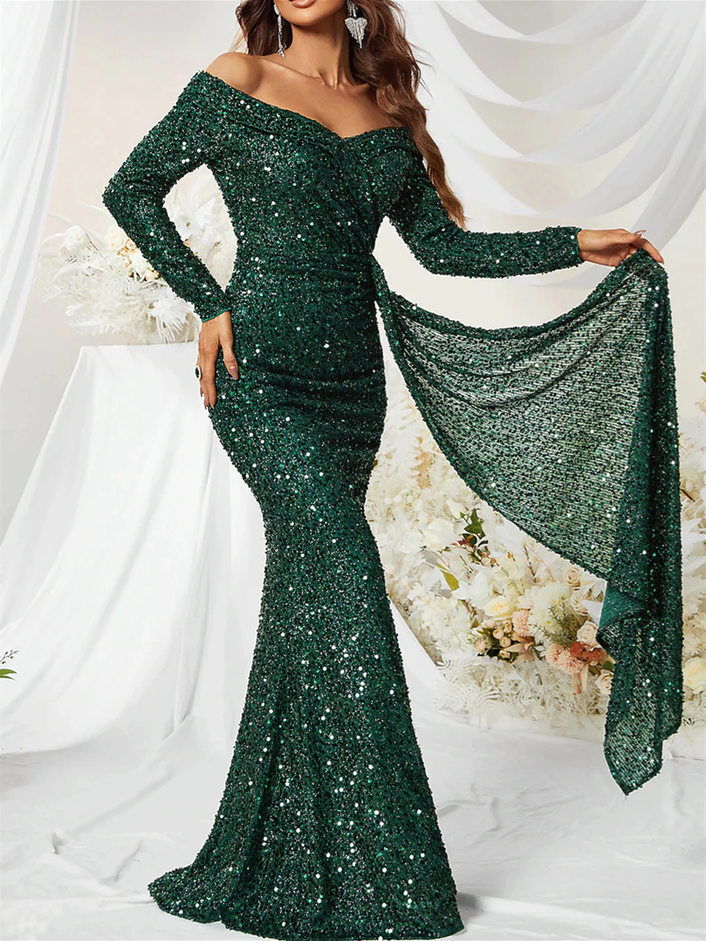 Mermaid/Trumpet Sweep Train Sparkly Evening Dresses with Sequin - Image 2