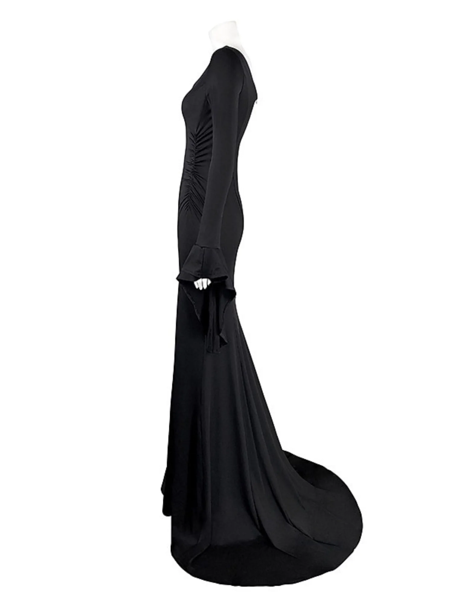 Mermaid/Trumpet V-neck Long Sleeves Floor Length Goth Black Halloween Performance Costumes Dress - Image 3