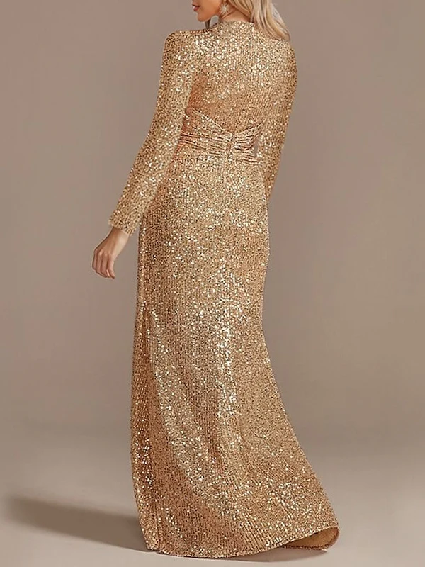 Mermaid/Trumpet V-Neck Long Sleeves Floor-Length Party Cocktail Dress with Sequins - Image 2