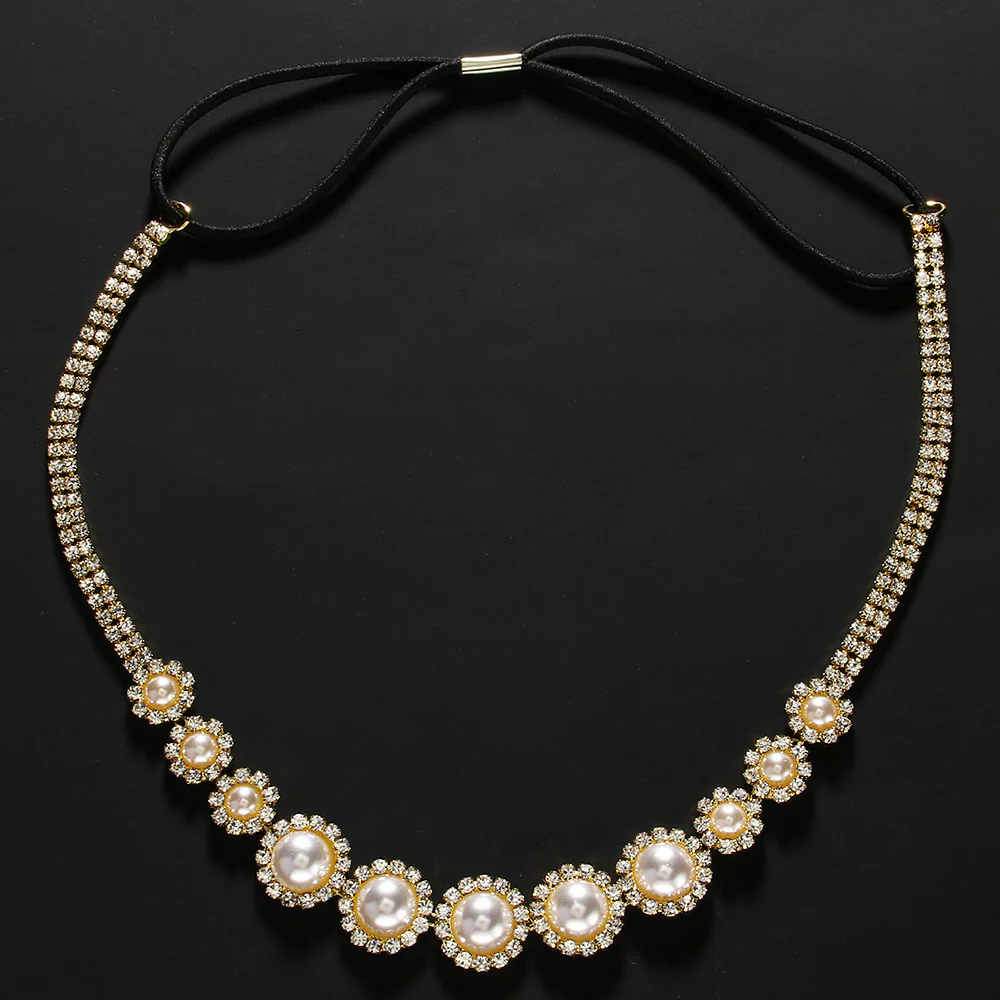 Minimalist Round Rhinestone Pearl Adjustable Hairband - Image 4