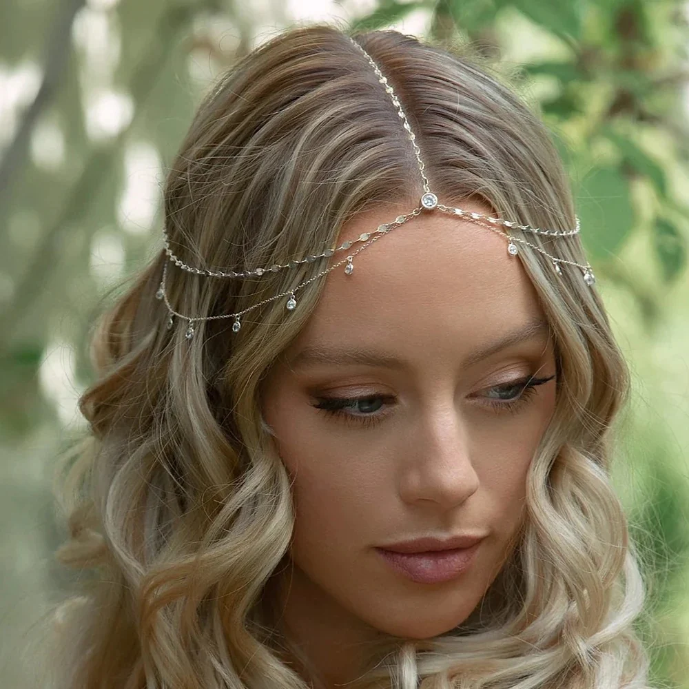 Minimalist Sparkling Wedding Rhinestone Dangle Headpiece - Image 2
