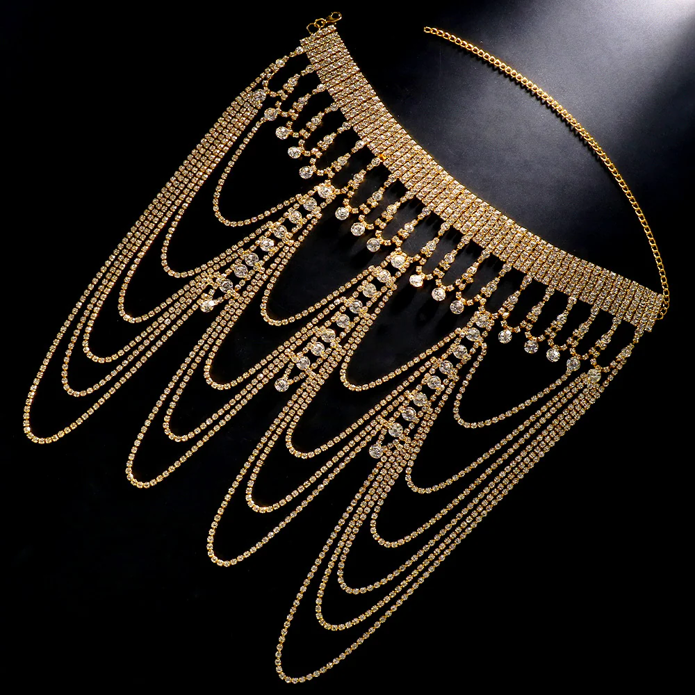 Multi-Layered Exaggerated Rhinestone Shoulder Chain Performance Accessory - Image 2