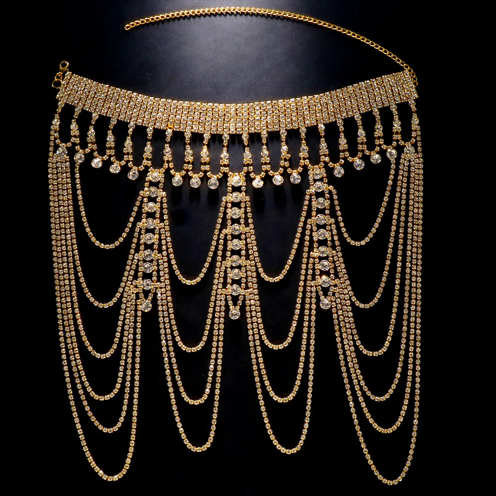 Multi-Layered Exaggerated Rhinestone Shoulder Chain Performance Accessory - Image 3