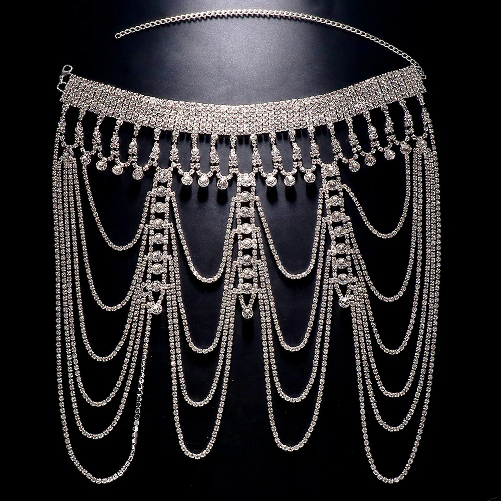 Multi-Layered Exaggerated Rhinestone Shoulder Chain Performance Accessory - Image 4