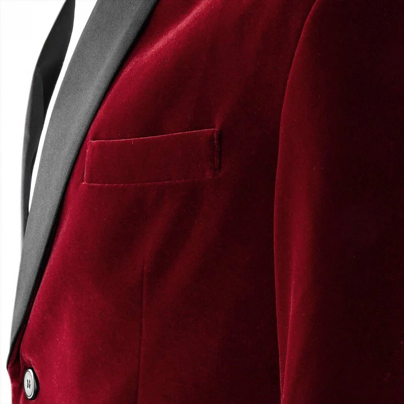 Green Blue Burgundy Men's Velvet Regular Single Breasted One-Button Party Suits Jacket - Image 3