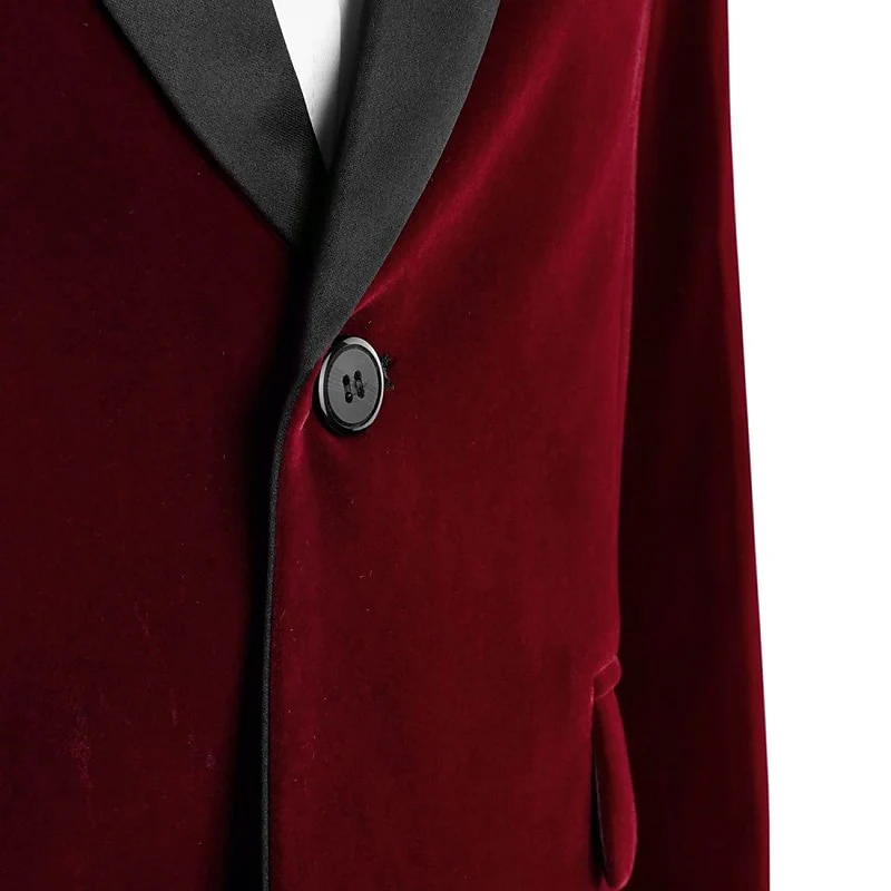 Green Blue Burgundy Men's Velvet Regular Single Breasted One-Button Party Suits Jacket - Image 4