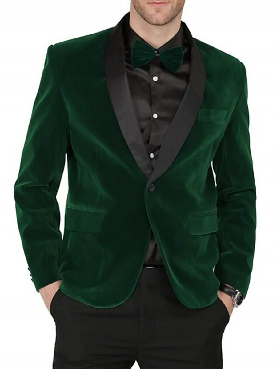 Green Blue Burgundy Men's Velvet Regular Single Breasted One-Button Party Suits Jacket - Image 5