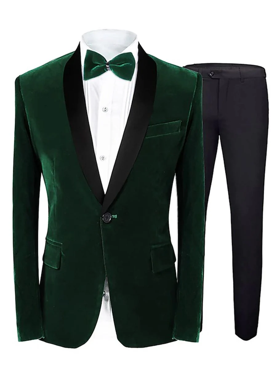 Green Blue Burgundy Men's Velvet Regular Single Breasted One-Button Party Suits Jacket - Image 6
