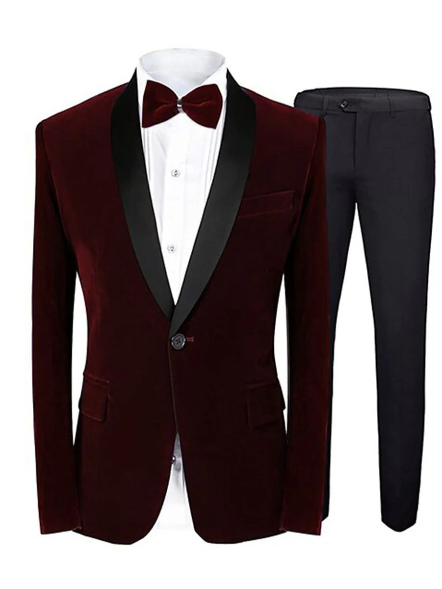 Green Blue Burgundy Men's Velvet Regular Single Breasted One-Button Party Suits Jacket - Image 7