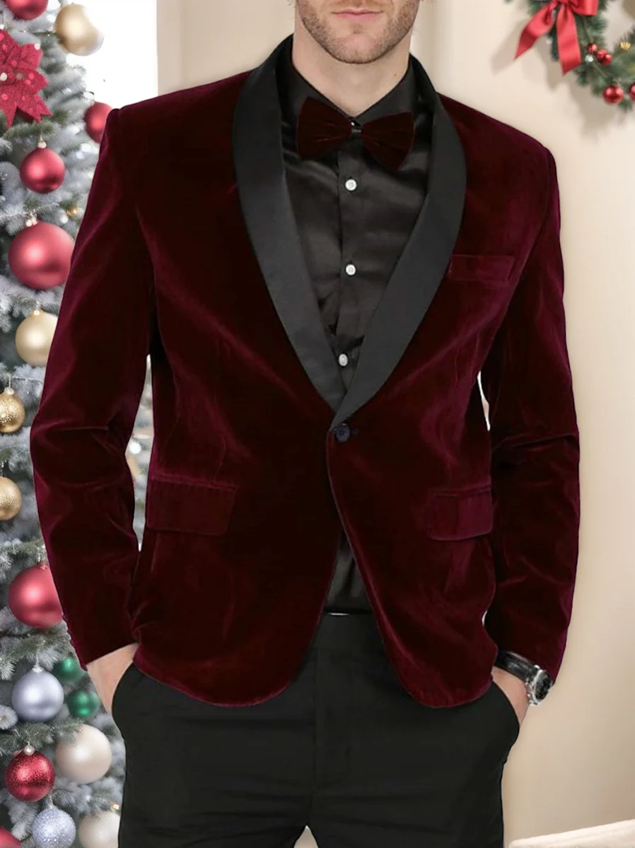 Green Blue Burgundy Men's Velvet Regular Single Breasted One-Button Party Suits Jacket - Image 9
