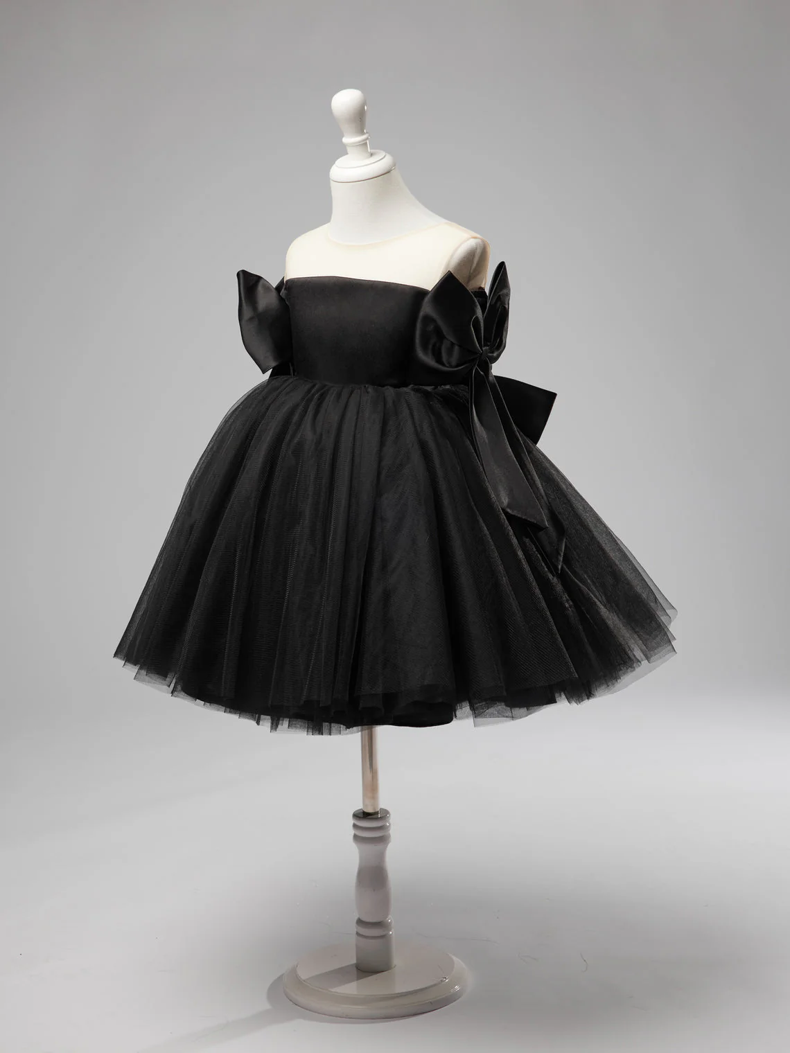 Off-Shoulder Knee-length Black Tulle Baby Girl Dress - Image 8