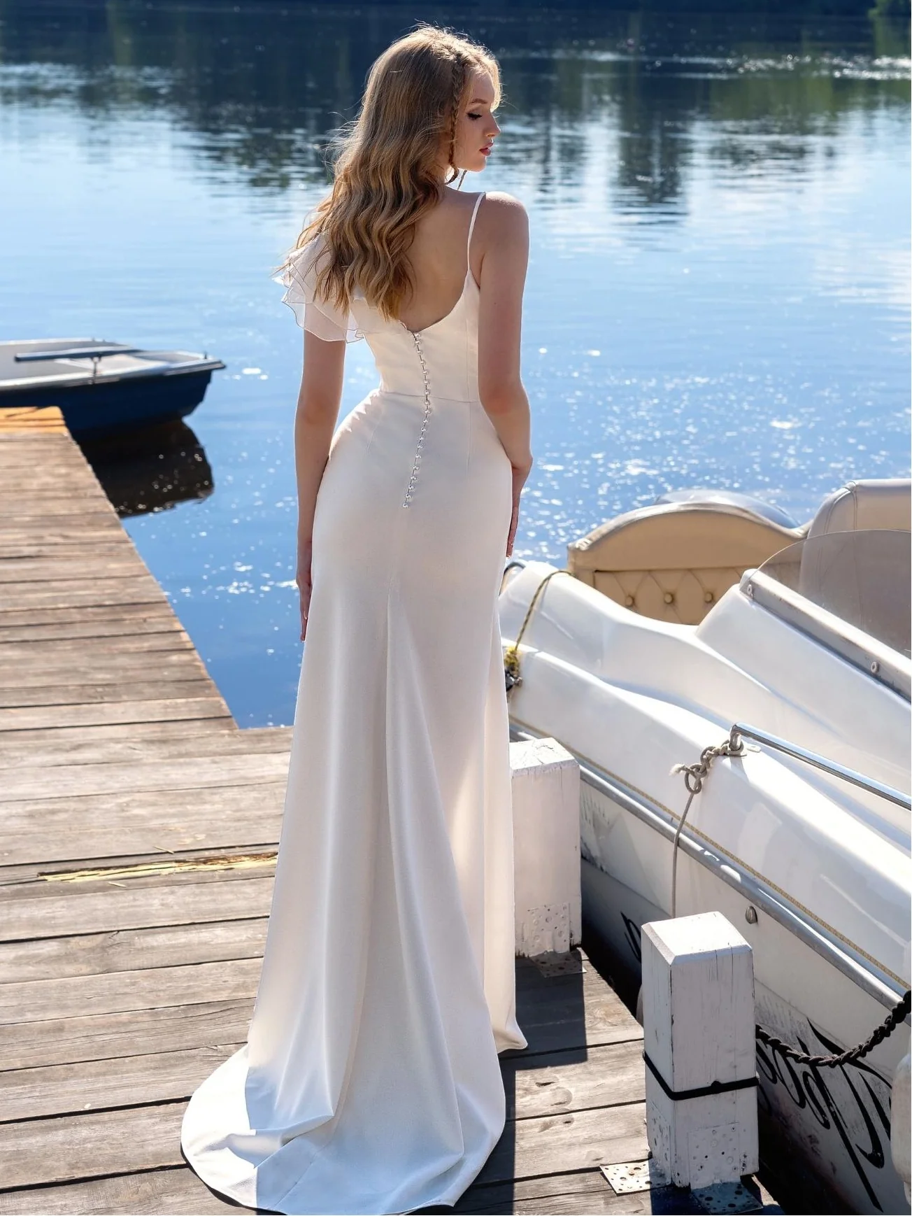 Sheath V-Neck sleeveless Floor-Length Wedding Dresses with Pleats - Image 3