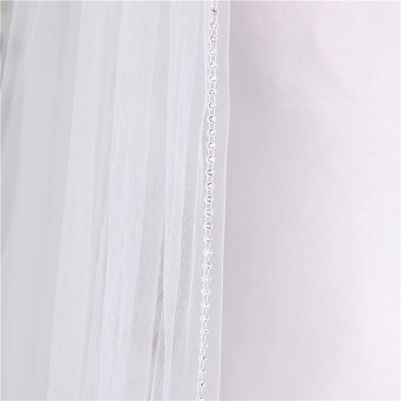 One-tier Classic Wedding Veil with Beading - Image 4