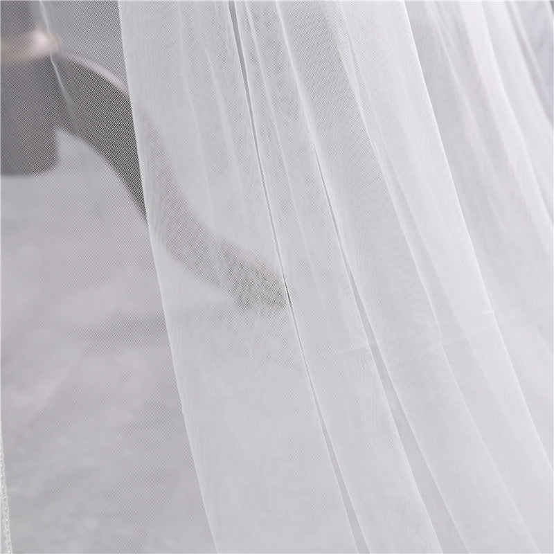 One-tier Classic Wedding Veil with Beading - Image 5