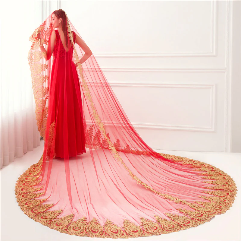 One-tier Luxurious Wedding Veil with Embroidery - Image 7