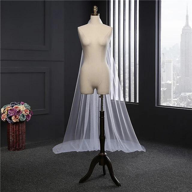 One-tier Simple Wedding Veil Cathedral Veils with Solid 300cm Tulle - Image 2