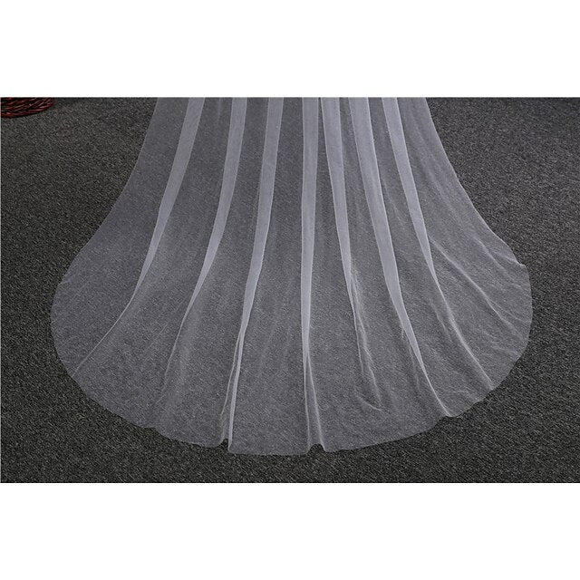 One-tier Simple Wedding Veil Cathedral Veils with Solid 300cm Tulle - Image 4
