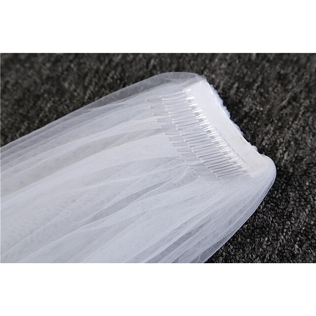 One-tier Simple Wedding Veil Cathedral Veils with Solid 300cm Tulle - Image 5