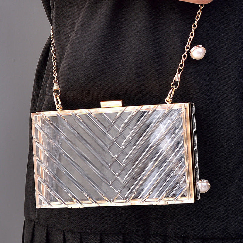 Orange Transparent Acrylic Fashion Stripe Detachable Daily Wedding Party Clutch Bag - Image 2