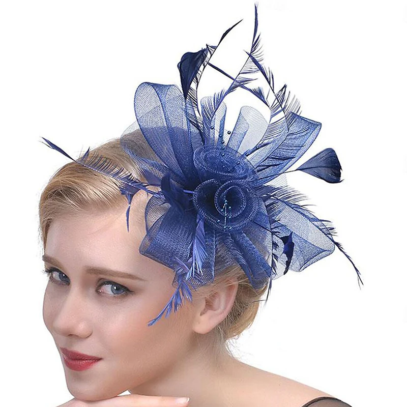 Organza Fedora Hat Ladies Day Feather Cocktail Headpiece/Veil Hat With Bow - Image 3