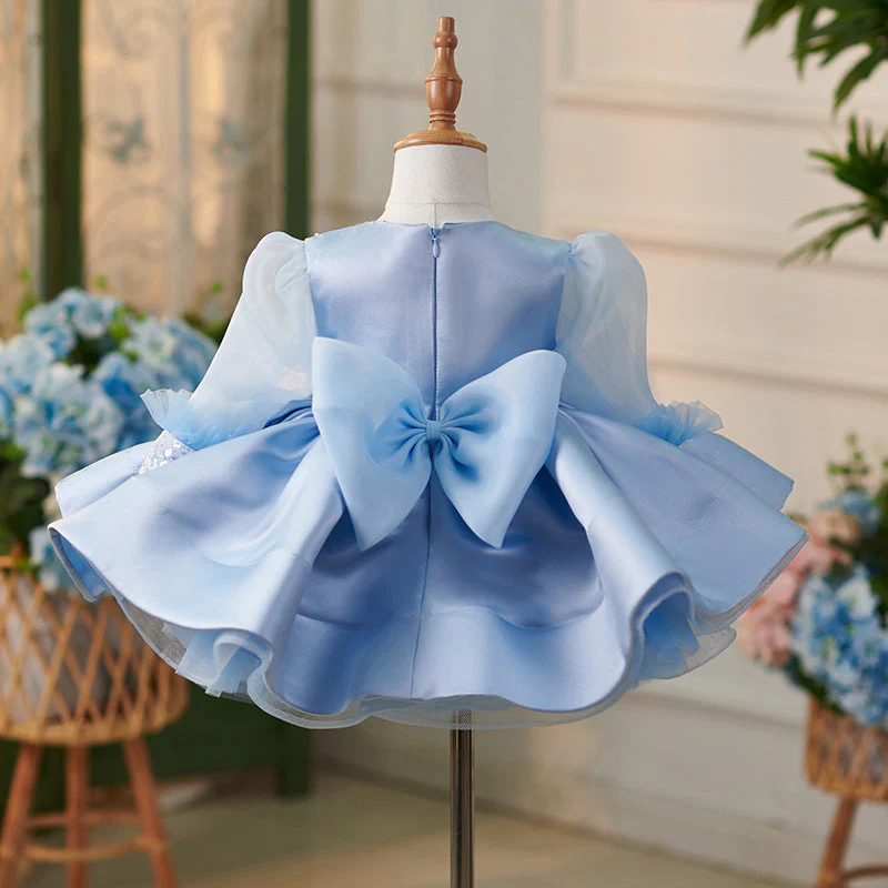 Organza Knee-length Blue Baby Girl Dress - Image 3