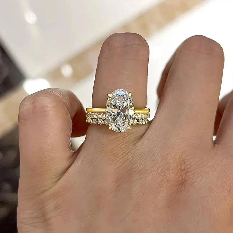 Oval Cut Yellow Gold Women's Wedding Ring Sets In Sterling Silve - Image 2