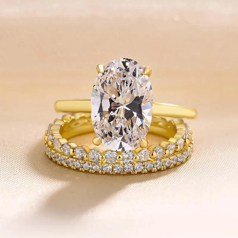 Oval Cut Yellow Gold Women's Wedding Ring Sets In Sterling Silve - Image 4