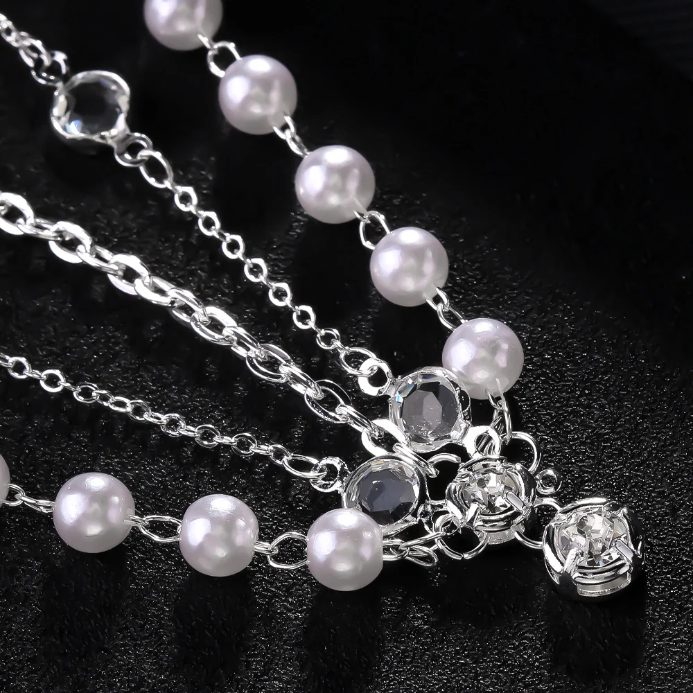 Pearl Double Layer Pendant Rhinestone Hairpiece Accessory - Image 2