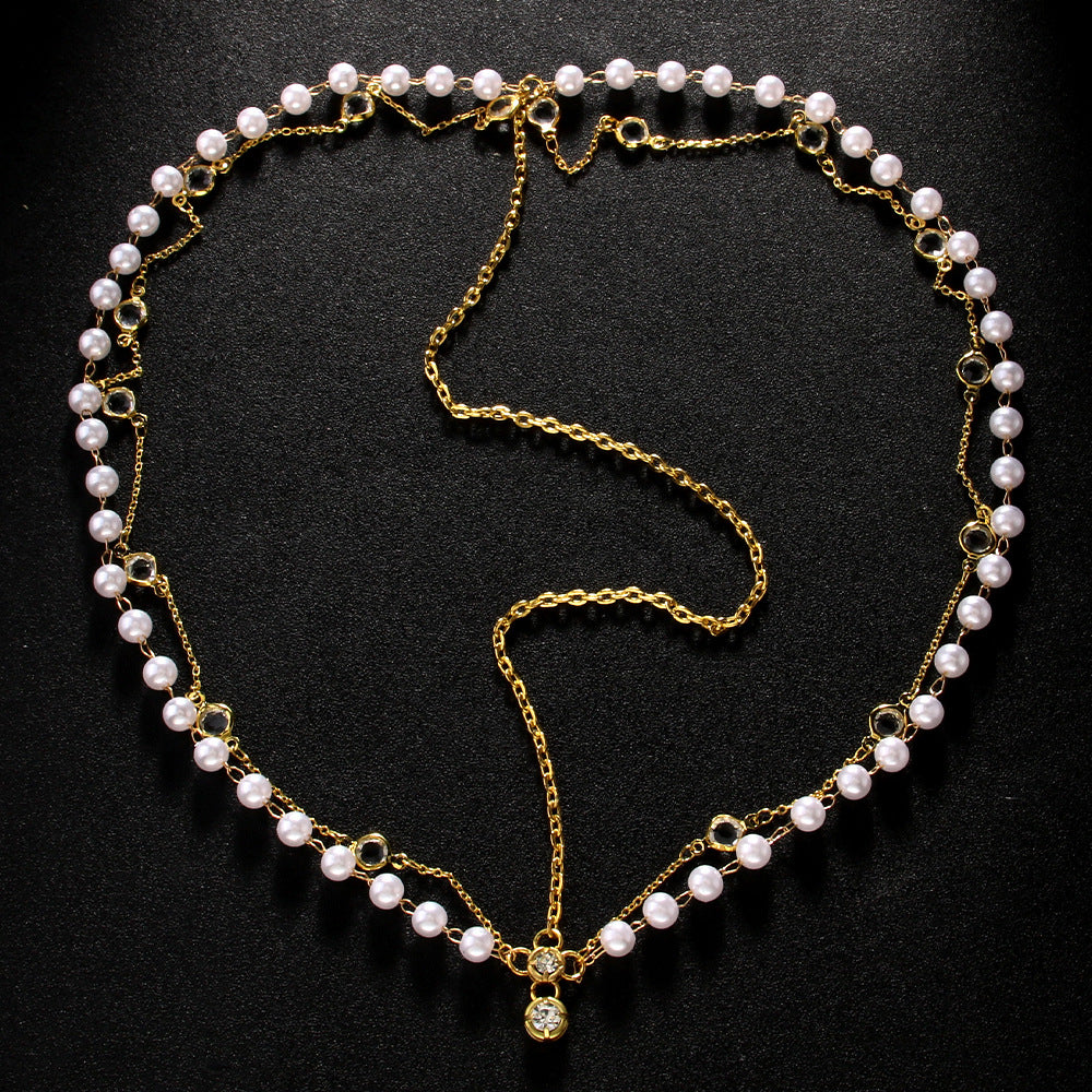 Pearl Double Layer Pendant Rhinestone Hairpiece Accessory - Image 3
