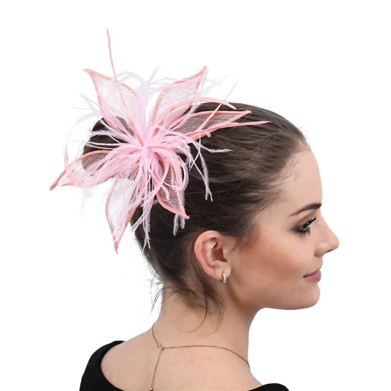 Pink Elegant Faux Linen Fascinator Wedding Evening Party Floral Hat/Headpiece - Image 2
